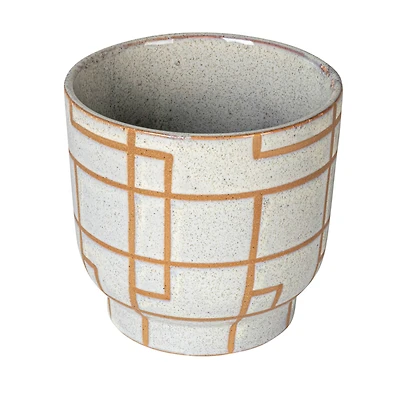 Hello Honey® 6" Cream & Brown Geometric Harmony Stoneware Planter