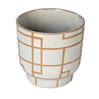 Hello Honey® 6" Cream & Brown Geometric Harmony Stoneware Planter