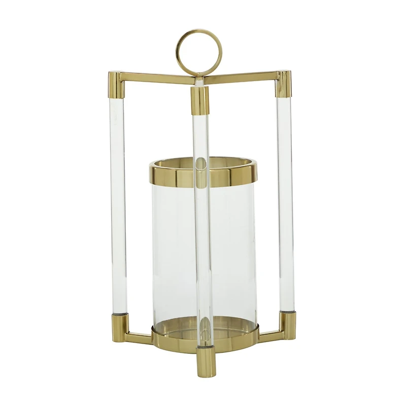 The Novogratz Gold Stainless Steel Contemporary Lantern, 18" x 11" x 11"