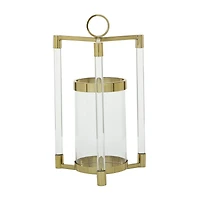 The Novogratz Gold Stainless Steel Contemporary Lantern, 18" x 11" x 11"