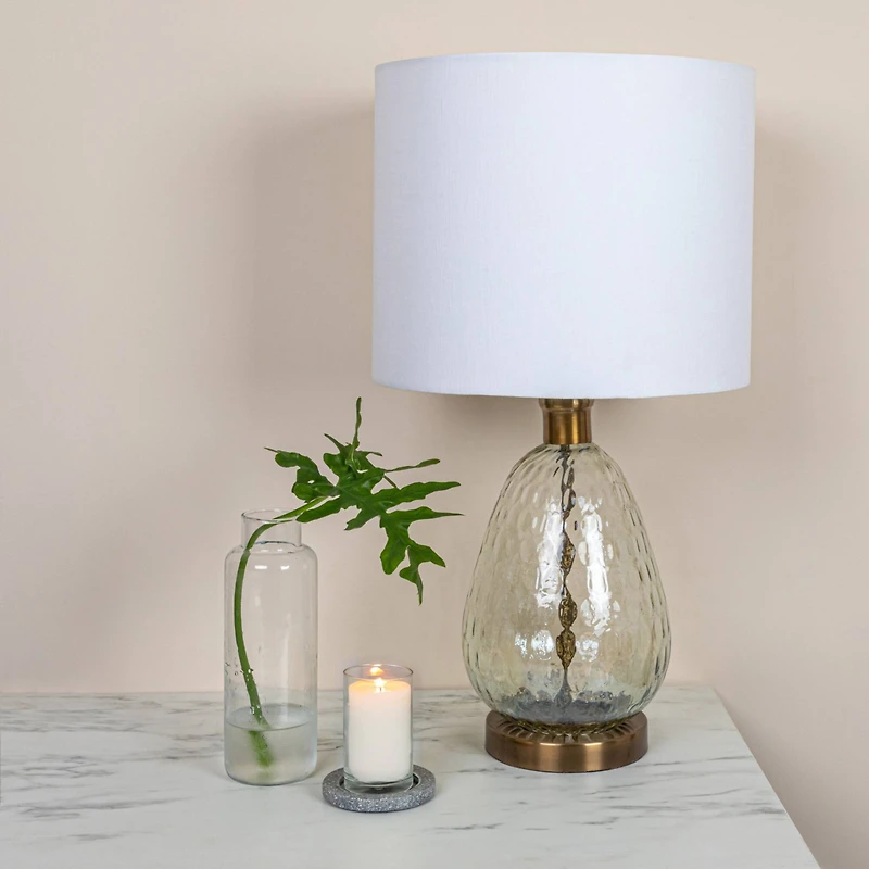 Hello Honey® 2ft. Textured Glass Base Table Lamp with White Cotton Drum Shade