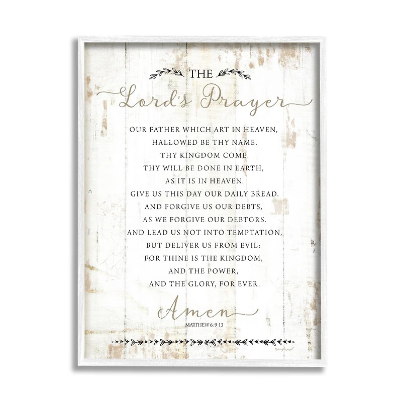 Stupell Industries The Lords Prayer Our Father Rustic Distressed White Wood Look Framed Wall Art