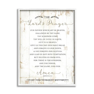 Stupell Industries The Lords Prayer Our Father Rustic Distressed White Wood Look Framed Wall Art