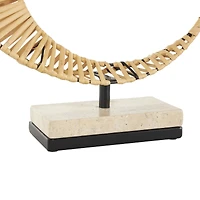 15.5" Brown Rattan Abstract Handmade Mobius Strip Inspired Sculpture with White Marble Base