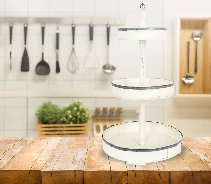 Hello Honey® 26.5" Decorative Wood & Tin 3 Tier Tray