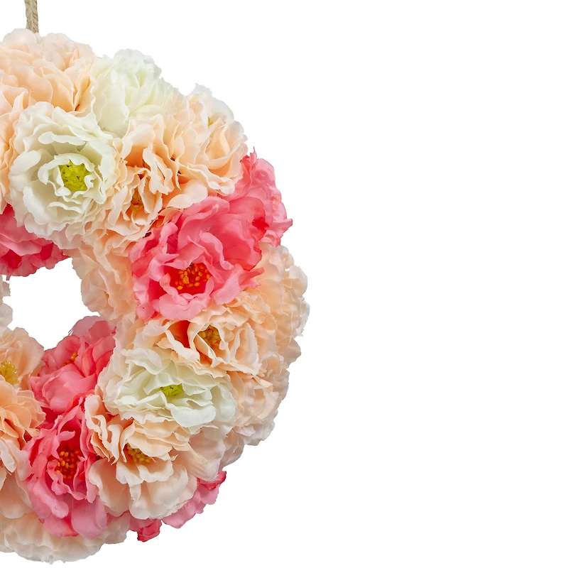 8" Pink & White Peony Artificial Spring Floral Wreath