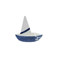Hello Honey Stoneware Sailboat Shaped Chip and Dip with 2 Sections and Removable Sail, Blue and White