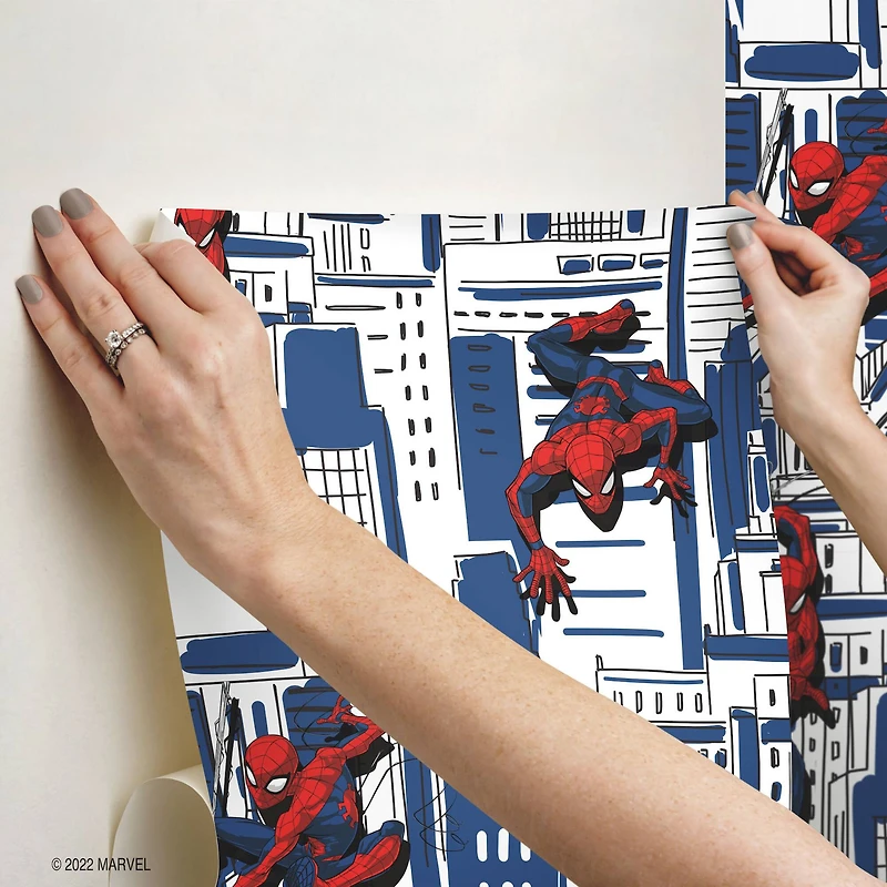 RoomMates Blue Spider-Man Cityscape Peel & Stick Wallpaper