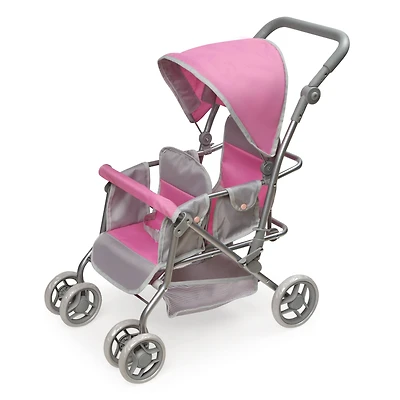 Badger Basket Gray & Pink Cruise Folding Inline Double Doll Stroller