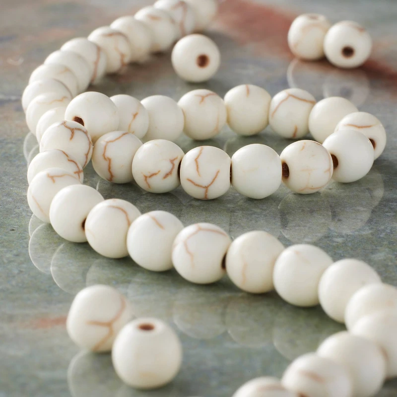 12 Pack:  White Crackle Dyed Howlite Round Beads, 6mm by Bead Landing™