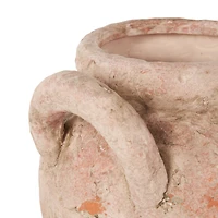 10.5" Pink Ceramic Antique Style Distressed Decorative Vase with Handles
