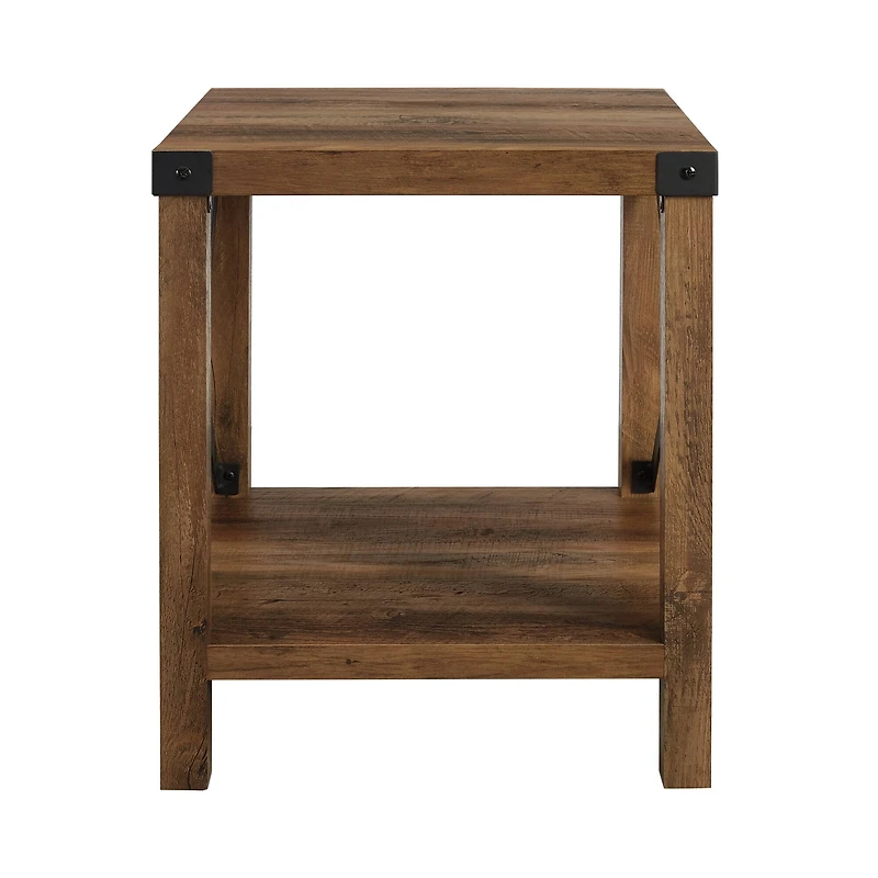 Walker Edison Reclaimed Barnwood Metal X-Frame Rustic Wood Side Table