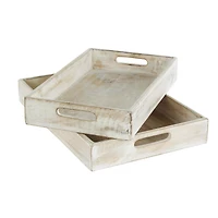 Whitewashed Carved Mandala Mango Wood Tray Set