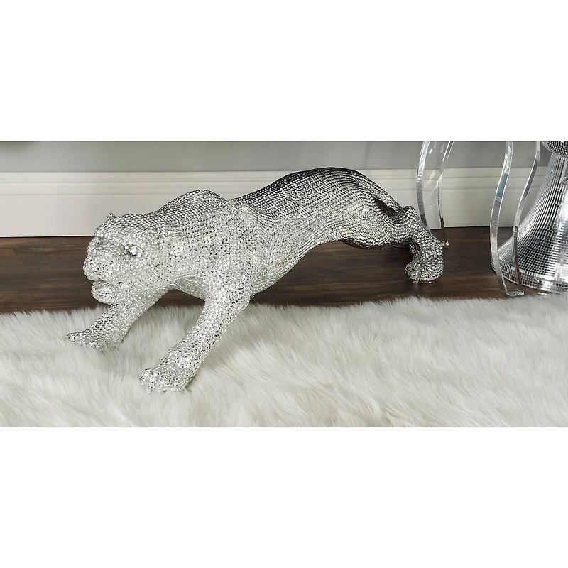42" Silver Polystone Glam Leopard Sculpture