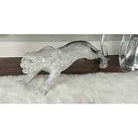 42" Silver Polystone Glam Leopard Sculpture
