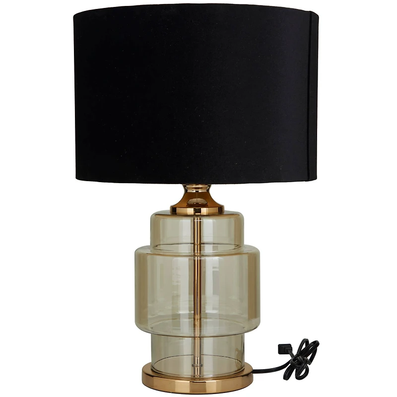 Gold Glass Transparent Base Table Lamp with Drum Shade 15" x 15" x 23"