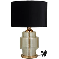 Gold Glass Transparent Base Table Lamp with Drum Shade 15" x 15" x 23"