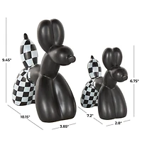 Black Checkered Ceramic Balloon Dog Sculpture Set