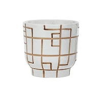 Hello Honey® 6" Cream & Brown Geometric Harmony Stoneware Planter