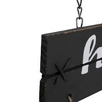 17" Black Bat & Happy Halloween Metal Hanging Sign