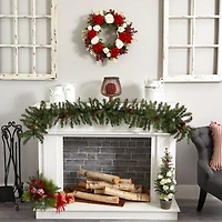24" Red Hydrangea with White Roses Wreath