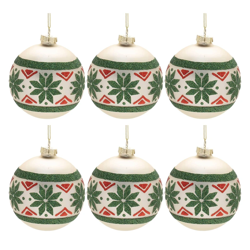 Red and Green Nordic Frosted Glass Ball Ornament Set