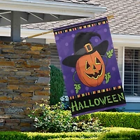 Happy Halloween Pumpkin in a Witch Hat Outdoor Garden Flag, 28" x 40"