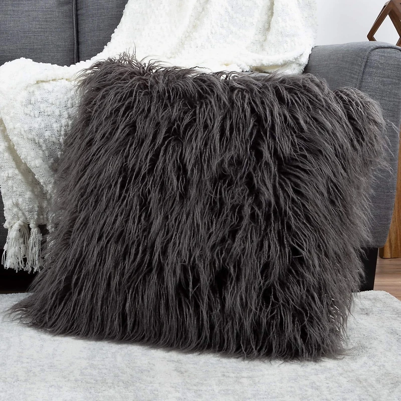 Hastings Home Mongolian Faux Fur Pillow
