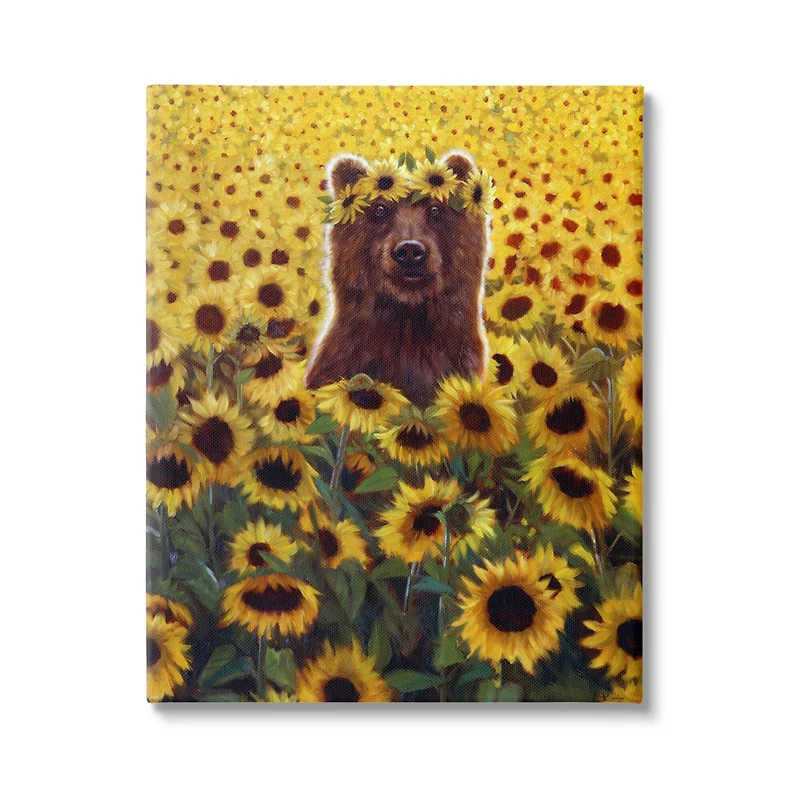 Stupell Industries Happy Bear Sunflower Field Canvas Wall Art