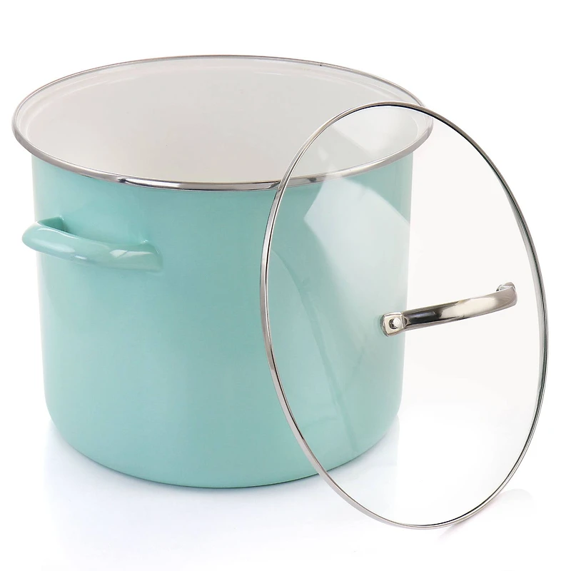Martha Stewart 12qt. Turquoise Enamel On Steel Stock Pot With Glass Lid