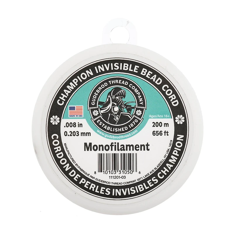 Gudebrod 0.008" x 656ft. Monofilament Champion Invisible Bead Cord
