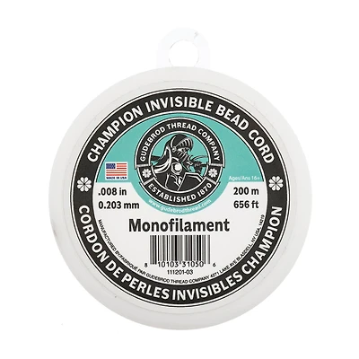 Gudebrod 0.008" x 656ft. Monofilament Champion Invisible Bead Cord
