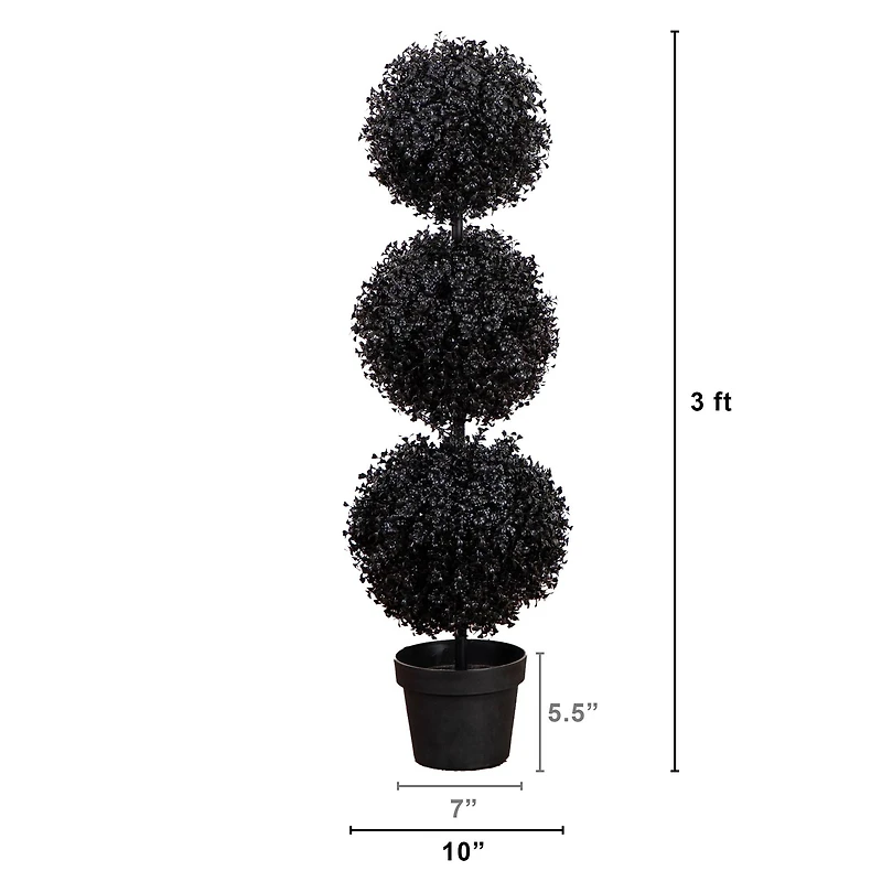 3ft. UV Resistant Artificial Halloween Black Triple Ball Boxwood Topiary (Indoor/Outdoor)