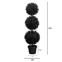 3ft. UV Resistant Artificial Halloween Black Triple Ball Boxwood Topiary (Indoor/Outdoor)