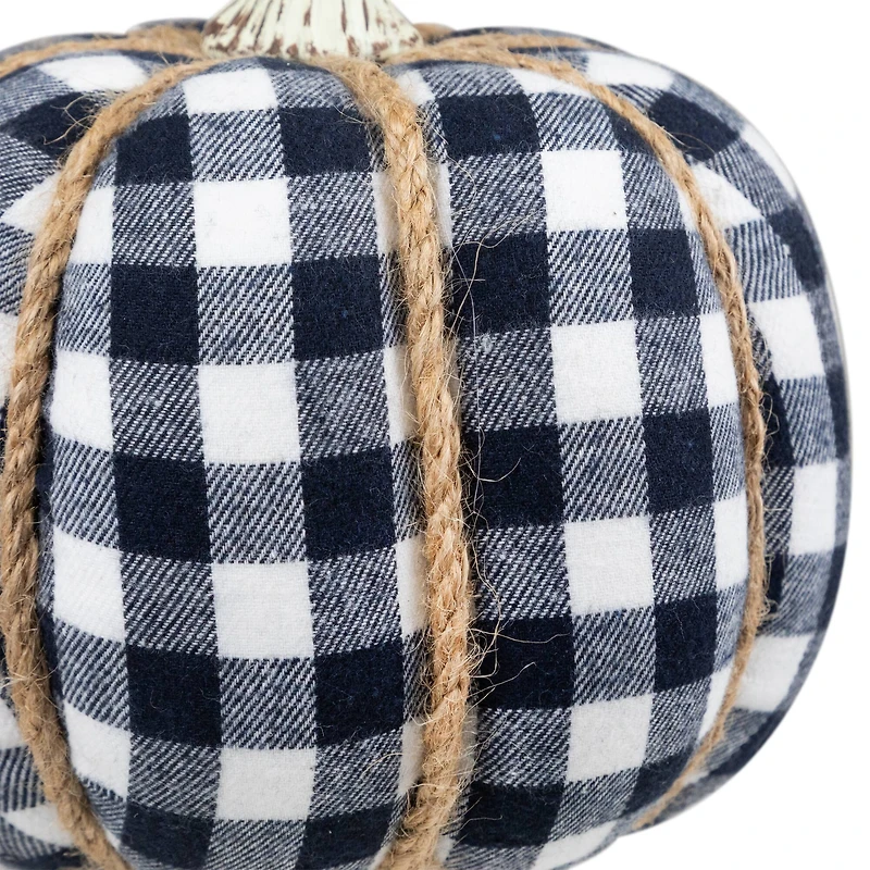 Dark Blue & White Plaid Fall Harvest Tabletop Pumpkin