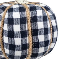 Dark Blue & White Plaid Fall Harvest Tabletop Pumpkin