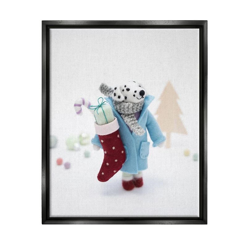 Stupell Industries Dalmatian Christmas Stocking Scene Framed Floater Canvas Wall Art