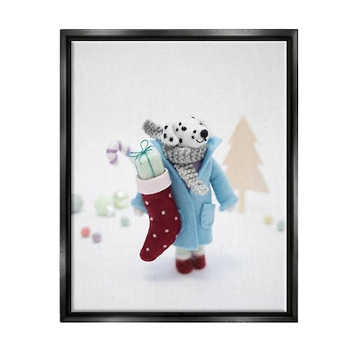 Stupell Industries Dalmatian Christmas Stocking Scene Framed Floater Canvas Wall Art