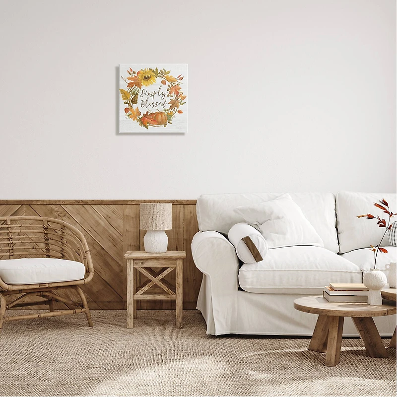 Stupell Industries Simply Blessed Autumn Wreath Canvas Wall Art