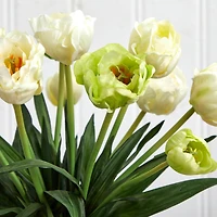 20" White Tulip Floral Arrangement in Clear Vase