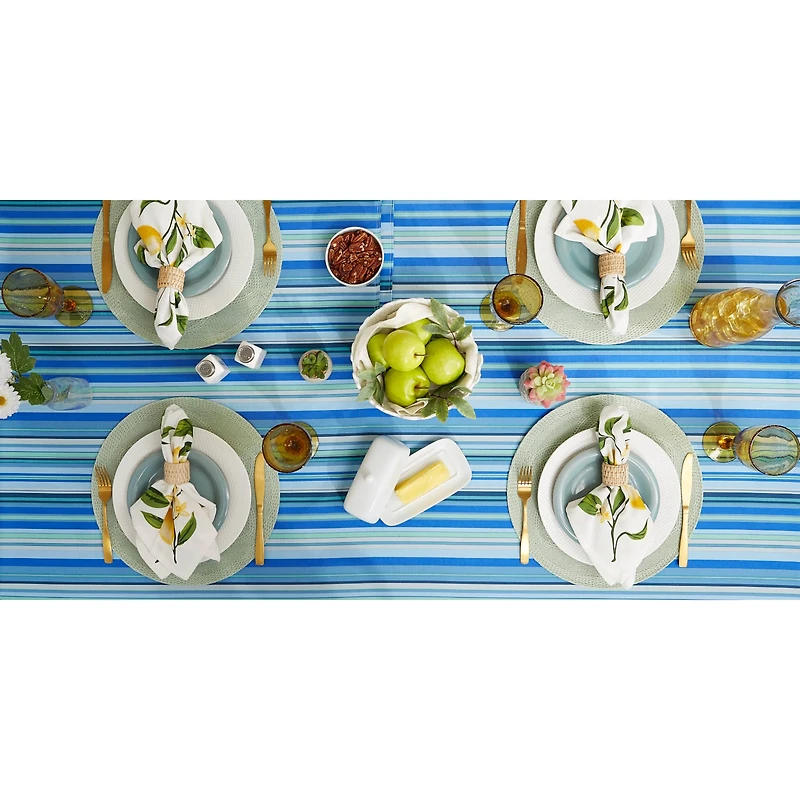 Blue Ocean Stripe Print Outdoor Tablecloth