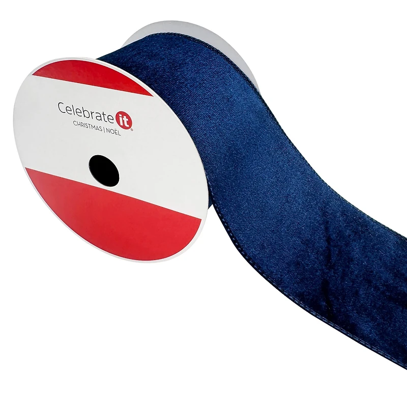 3.5" x 25ft. Navy Wired Velvet Ribbon by Celebrate It®