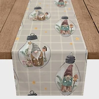 72" Gray & White Check Gnome Globe Pattern Cotton Twill Runner