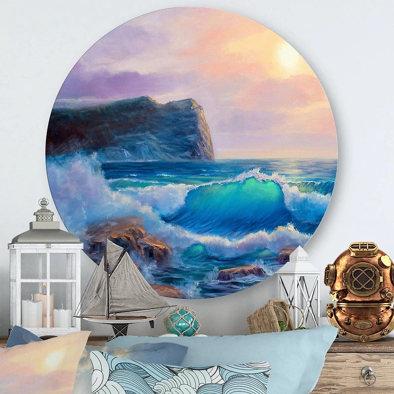 Designart - Blue Waves Breaking At The Beach III