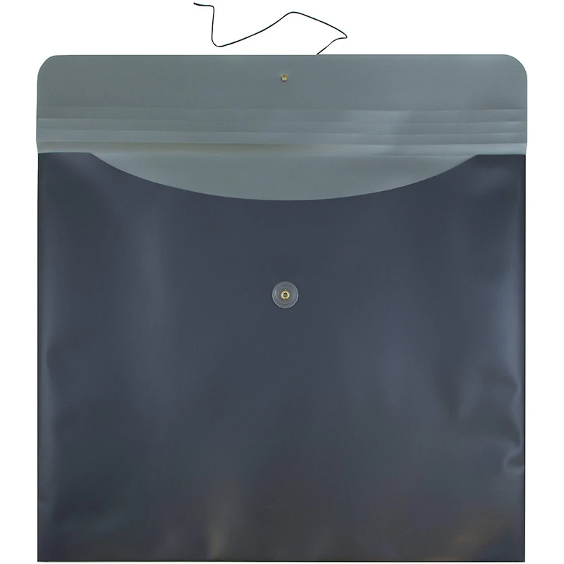 JAM Paper 15" x 18" Metallic Charcoal Blue Button & String Closure Plastic Envelope, 12ct.