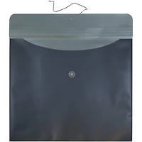 JAM Paper 15" x 18" Metallic Charcoal Blue Button & String Closure Plastic Envelope, 12ct.