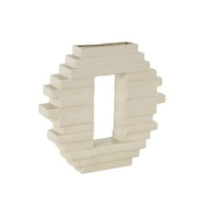 13" Cream Ceramic Abstract Decorative Vase with Rectangular Center Cutout