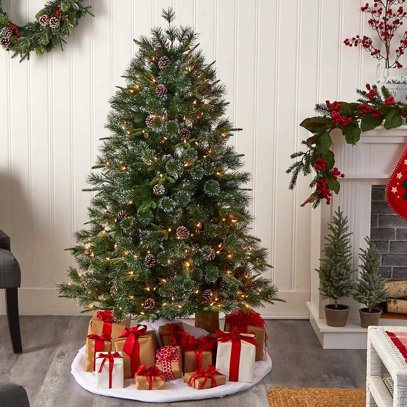 4ft. Pre-Lit Snowed Tipped Clermont Mixed Pine Artificial Christmas Tree, Clear Lights