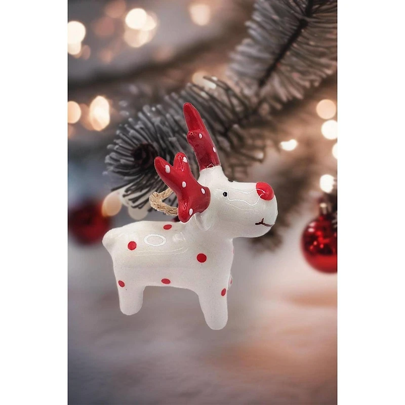 Wizardi 11.81" Ceramic Red Nosed Reindeer Christmas Ornament