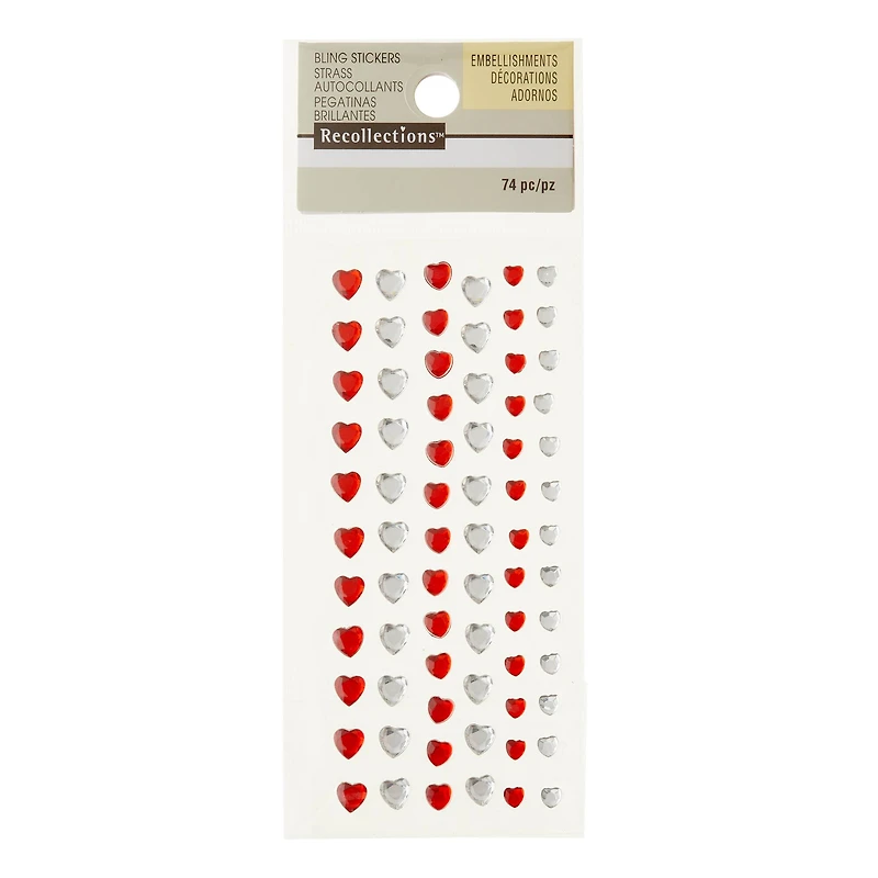 12 Packs: 74 ct. (888 total) Heart Adhesive Rhinestones by Recollections™